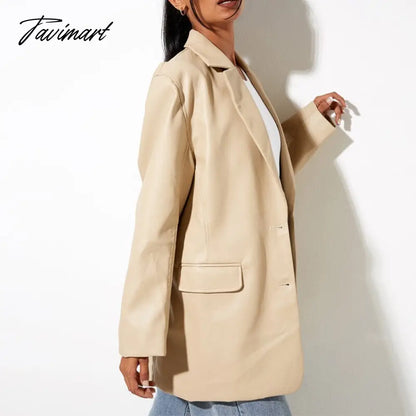 Tavimart Autumn and Winter New High-quality Women's Leather Casual Warm Suit Jacket Top Clothing