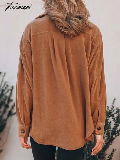 Tavimart Autumn Long Jacket Women Winter Plush Coat Shirt Jacket Female Button Fleece Coat Jackets For Women