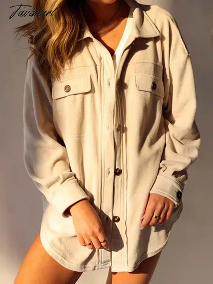 Tavimart Autumn Long Jacket Women Winter Plush Coat Shirt Jacket Female Button Fleece Coat Jackets For Women
