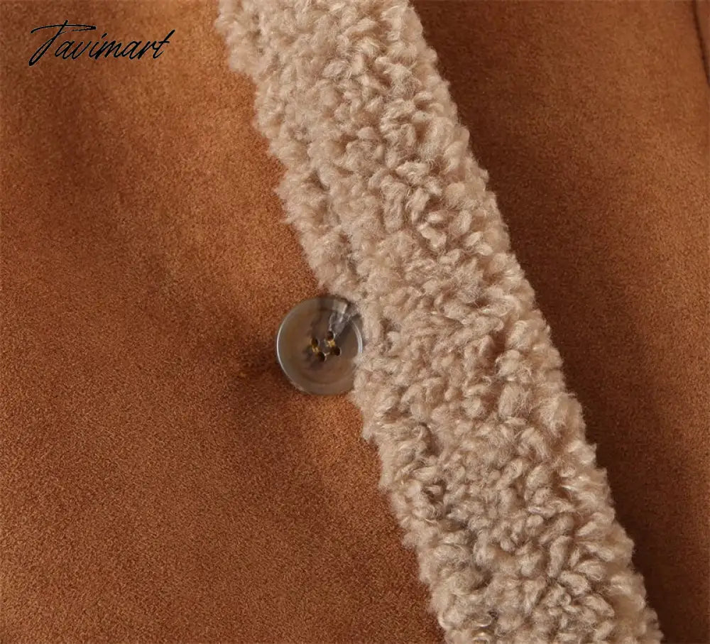 Tavimart Autumn Retro Suede Long Sleeves Warm Coats Women New Loose Solid Color Jackets Streetwear Fashion Casual Casacos Mujer