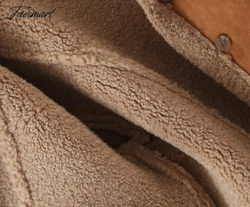 Tavimart Autumn Retro Suede Long Sleeves Warm Coats Women New Loose Solid Color Jackets Streetwear Fashion Casual Casacos Mujer