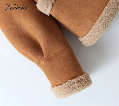 Tavimart Autumn Retro Suede Long Sleeves Warm Coats Women New Loose Solid Color Jackets Streetwear Fashion Casual Casacos Mujer