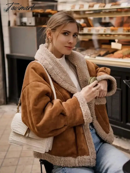 Tavimart Autumn Retro Suede Long Sleeves Warm Coats Women New Loose Solid Color Jackets Streetwear Fashion Casual Casacos Mujer
