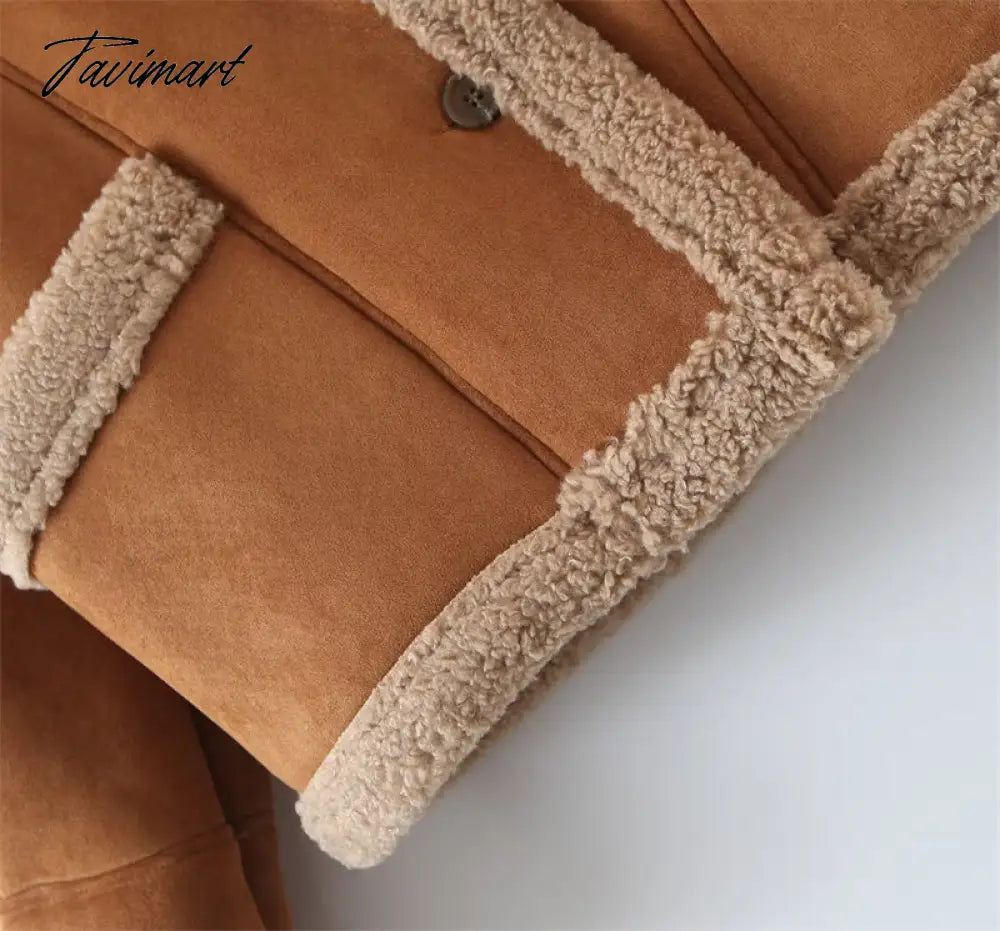 Tavimart Autumn Retro Suede Long Sleeves Warm Coats Women New Loose Solid Color Jackets Streetwear Fashion Casual Casacos Mujer