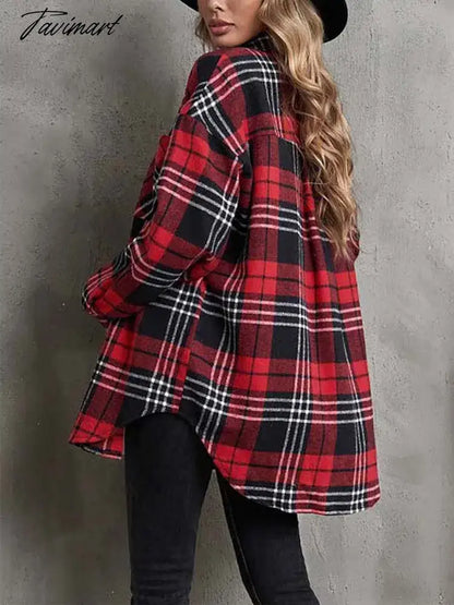 Tavimart Autumn Winter Plaid Jacket Women Button Shirt Jacket Coat Ladies Overshirt Loose Coat Checkered Jackets For Women