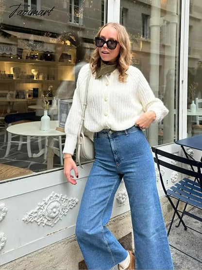 Tavimart Casual Loose Knit Cardigan For Women Autumn Winter Long Sleeve Single - Breasted O - Neck