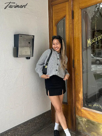 Tavimart Casual Loose Knit Cardigan For Women Autumn Winter Long Sleeve Single-breasted O-neck Sweater Female All-Match Fashion Coat