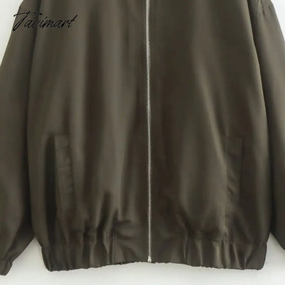 Tavimart Casual Rib Collar Oversize Black Jacket Women Long Sleeve Tops Streetwear With Zipper Pockets Elastic Hem Winter New In Outwears