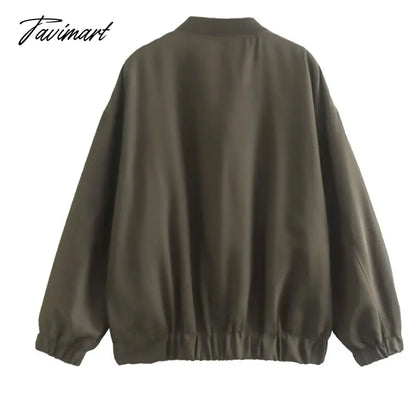 Tavimart Casual Rib Collar Oversize Black Jacket Women Long Sleeve Tops Streetwear With Zipper Pockets Elastic Hem Winter New In Outwears