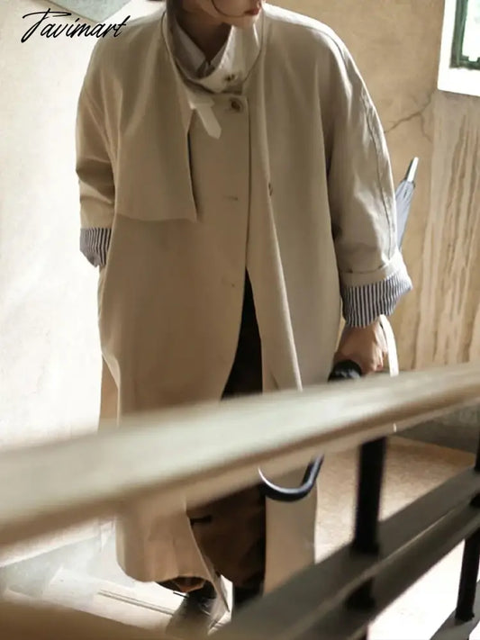 Tavimart Elegant Trench for Women Long Sleeve Fashion Vintage Jackets Button Casual Streetwear Loose New Autumn Winter Coats