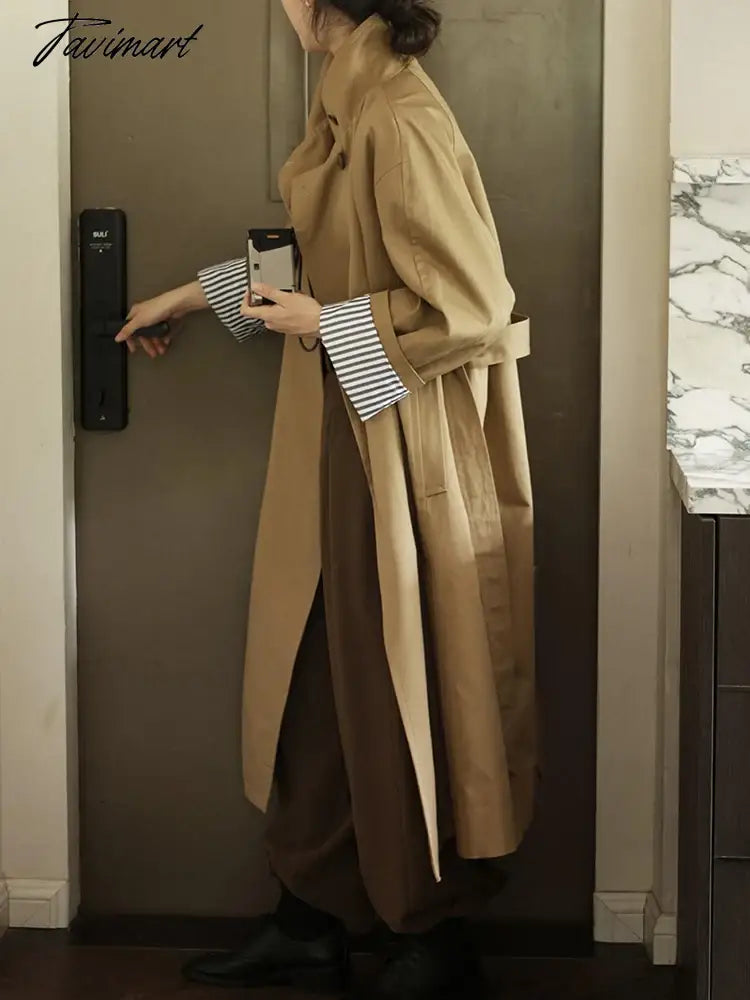 Tavimart Elegant Trench for Women Long Sleeve Fashion Vintage Jackets Button Casual Streetwear Loose New Autumn Winter Coats
