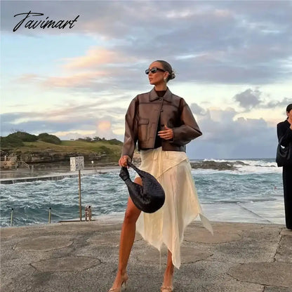 TAVIMART Faux leather jacket women Winter vintage clothes jacket women PU leather jackets y2k fashion brown jacket biker coats luxury