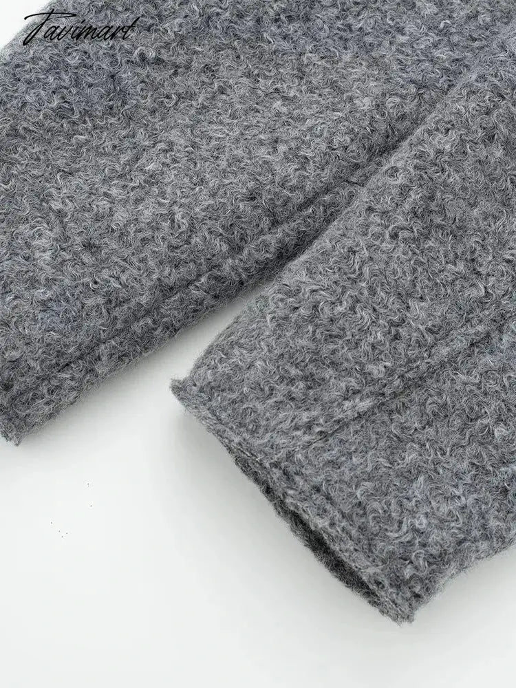 Tavimart Gray Jacket Women Fashion Cropped Coats Autumn Elegant Lapel Zipper Jackets Ladies Casual Wool Blend Outerwear Female Chaquetas