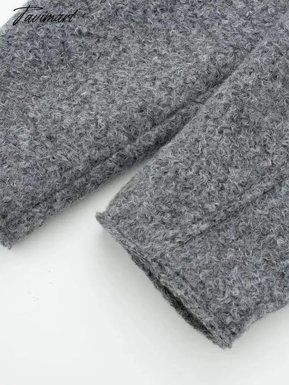 Tavimart Gray Jacket Women Fashion Cropped Coats Autumn Elegant Lapel Zipper Jackets Ladies Casual Wool Blend Outerwear Female Chaquetas