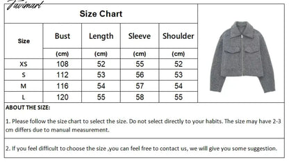 Tavimart Gray Jacket Women Fashion Cropped Coats Autumn Elegant Lapel Zipper Jackets Ladies Casual Wool Blend Outerwear Female Chaquetas
