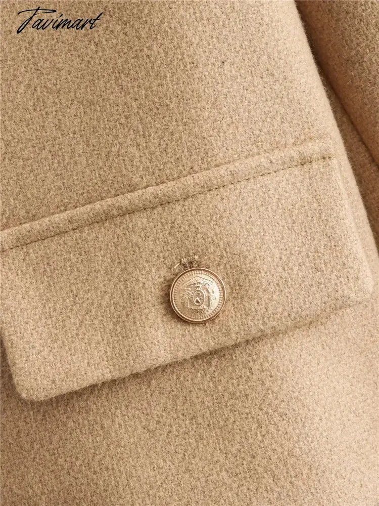 Tavimart Ladies Fashion Single Golden Breasted Khaki Short Jackets Outwear Autumn Winter Girls Casual O-Neck Long Sleeve Loose Jacket