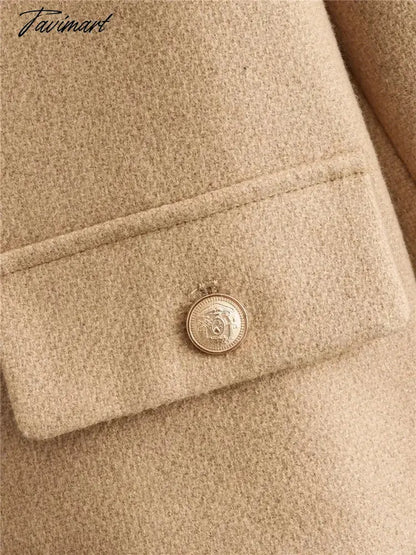 Tavimart Ladies Fashion Single Golden Breasted Khaki Short Jackets Outwear Autumn Winter Girls Casual O-Neck Long Sleeve Loose Jacket