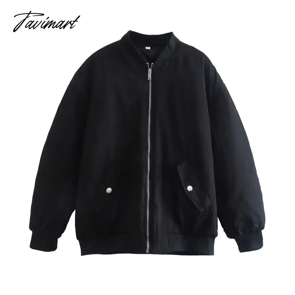 Tavimart New Women’s Street Style Loose Jacket Cotton Coat Black / Xs