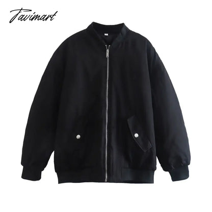 Tavimart New Women’s Street Style Loose Jacket Cotton Coat Black / Xs
