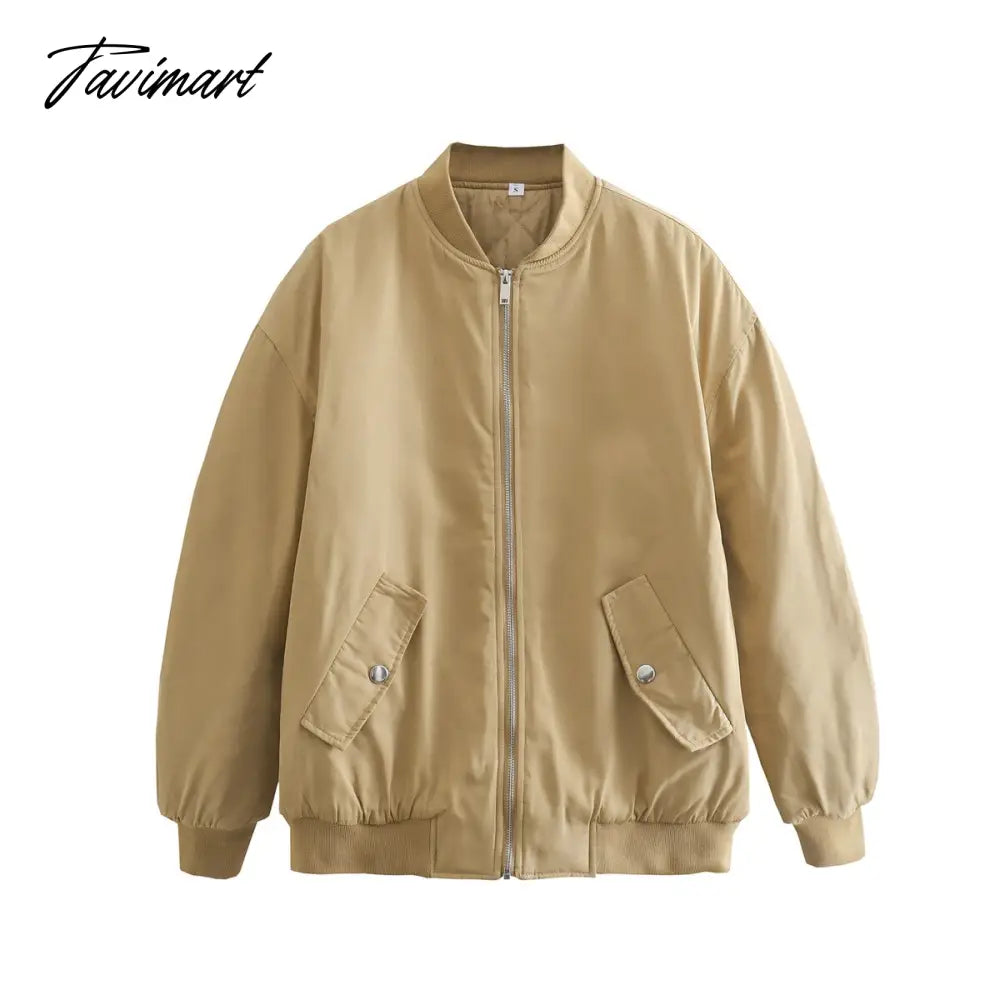 Tavimart New Women’s Street Style Loose Jacket Cotton Coat Khaki / Xs