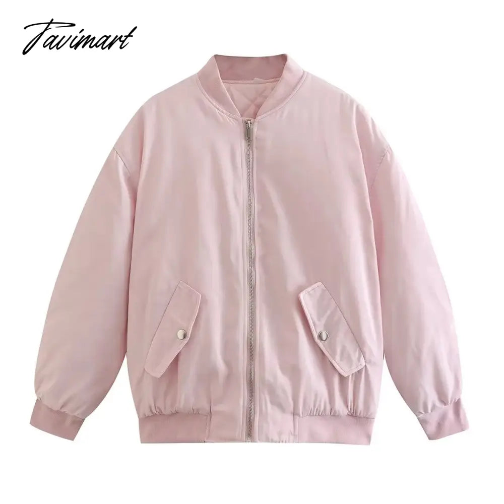 Tavimart New Women’s Street Style Loose Jacket Cotton Coat Pale Pinkish Grey / Xs