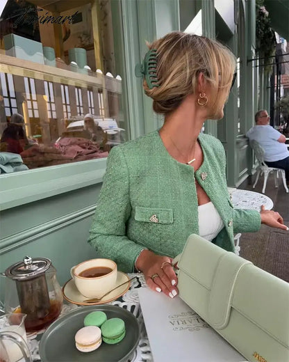 New Women Woolen Coat Long Sleeve Green Coat Fashion Lady Outwear