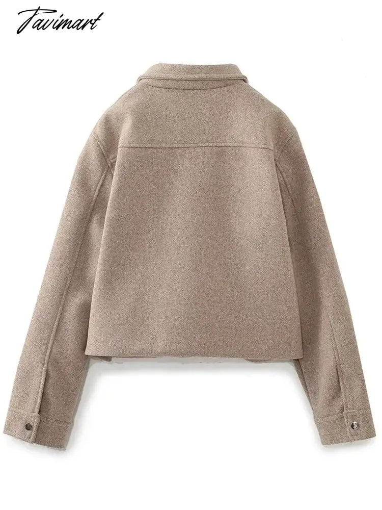 TAVIMART Pockets Cropped Jacket Woman Spring Streetwear Turn Down Collar Long Sleeve Khaki Short Coat Fashion New Chic Outerwear Tops
