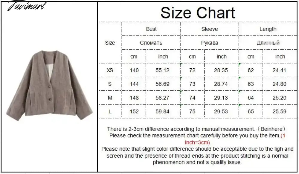 Tavimart Solid Faux Woolen Blend Jacket For Woman 2024 Winter Warm Solid V-neck Single Breasted Loose Coats Fashion New All-matc Jackets