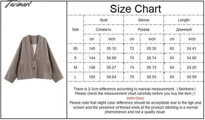 Tavimart Solid Faux Woolen Blend Jacket For Woman 2024 Winter Warm Solid V-neck Single Breasted Loose Coats Fashion New All-matc Jackets