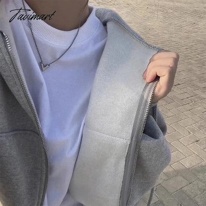 Tavimart Solid Loose Winter Clothes Women Autumn Basic Street Casual Jacket Fashion Hoodies Women's Baggy Coat Woman Zip Up Hoodie
