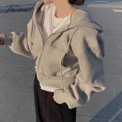 Tavimart Solid Loose Winter Clothes Women Autumn Basic Street Casual Jacket Fashion Hoodies Women's Baggy Coat Woman Zip Up Hoodie