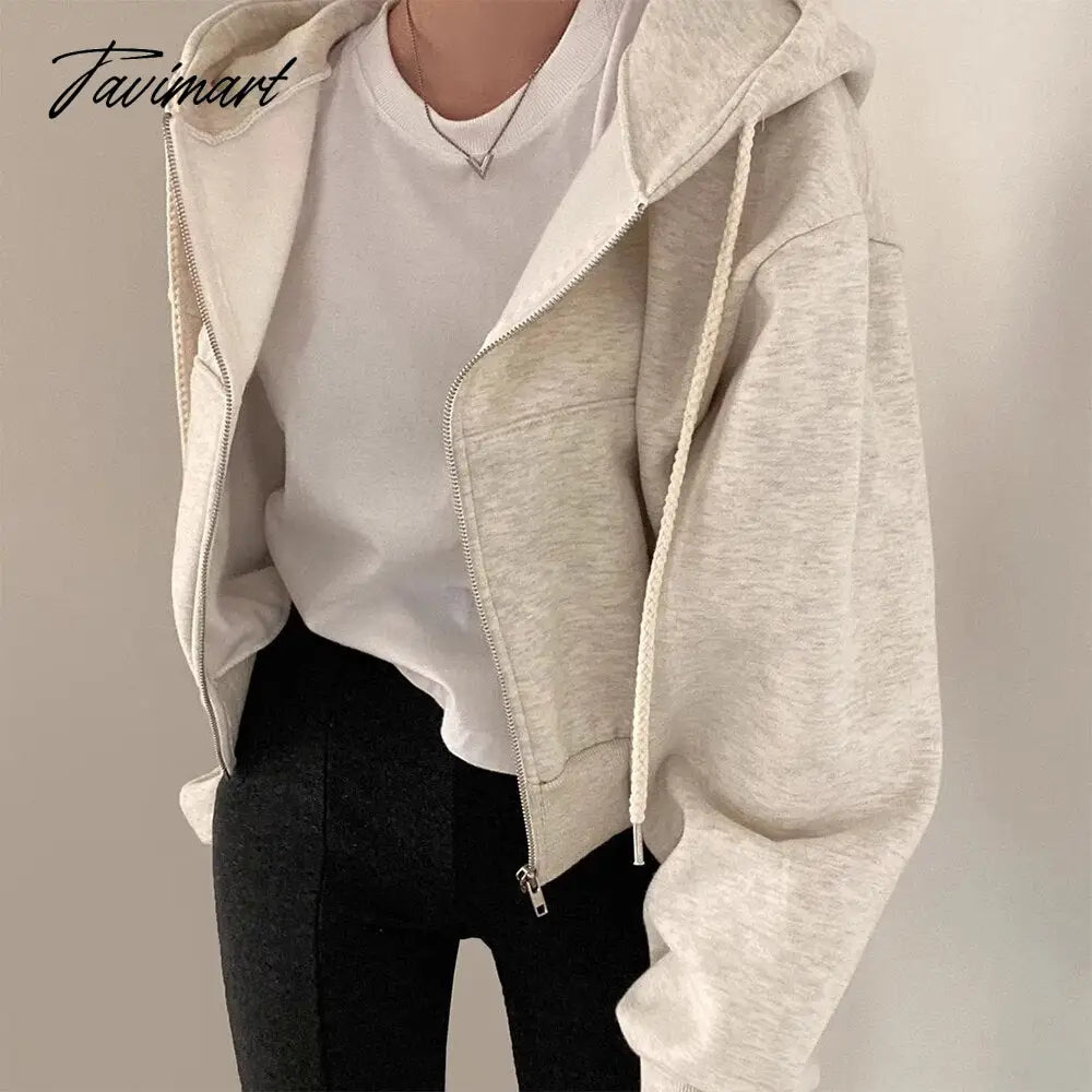 Tavimart Solid Loose Winter Clothes Women Autumn Basic Street Casual Jacket Fashion Hoodies Women's Baggy Coat Woman Zip Up Hoodie