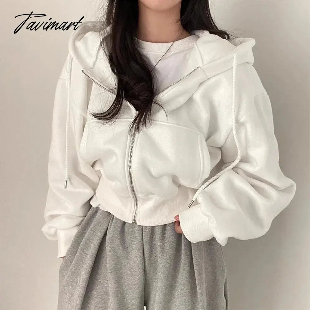 Tavimart Solid Loose Winter Clothes Women Autumn Basic Street Casual Jacket Fashion Hoodies Women's Baggy Coat Woman Zip Up Hoodie
