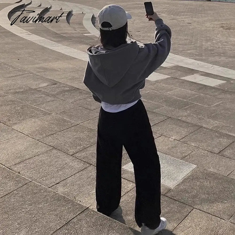 Tavimart Solid Loose Winter Clothes Women Autumn Basic Street Casual Jacket Fashion Hoodies Women's Baggy Coat Woman Zip Up Hoodie