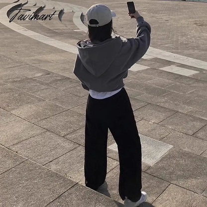 Tavimart Solid Loose Winter Clothes Women Autumn Basic Street Casual Jacket Fashion Hoodies Women's Baggy Coat Woman Zip Up Hoodie