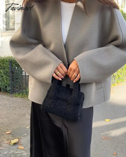 Tavimart Solid V-neck Single Breasted Long Sleeved Jacket Women's Fashion Casual Autumn Winter Warm Coat Female Chic Street Outwear