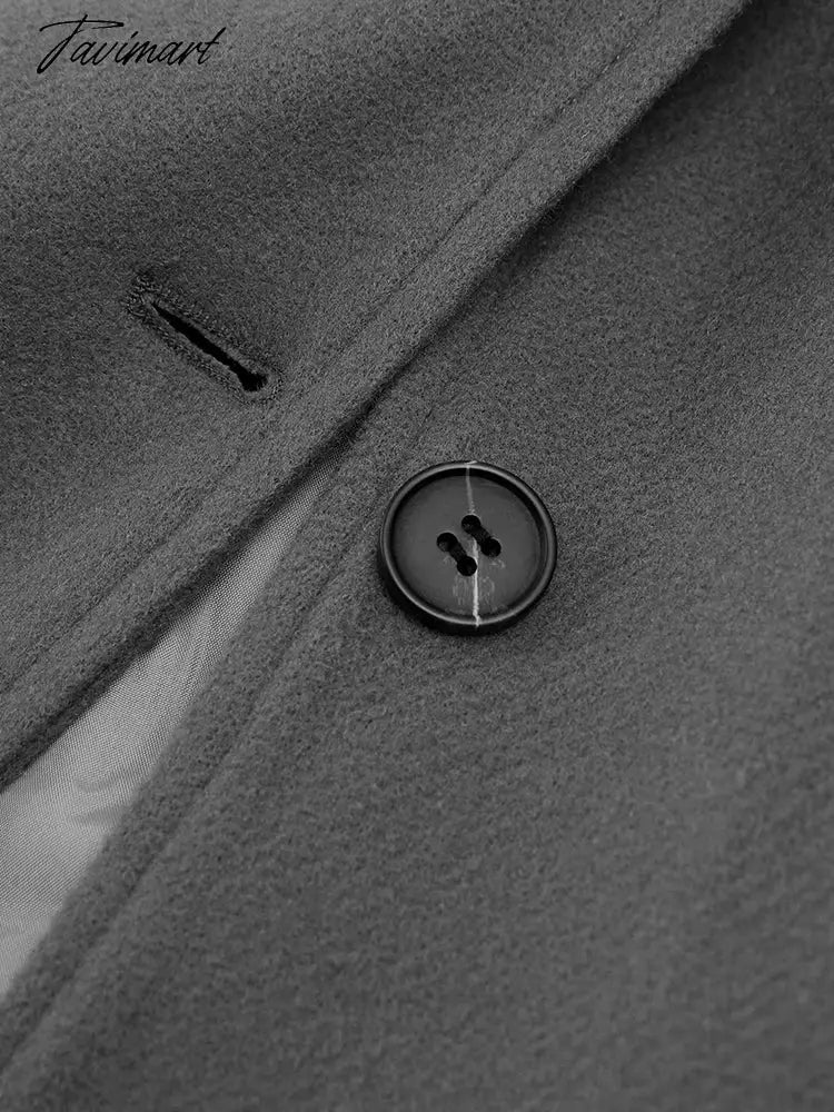 Tavimart Solid V-neck Single Breasted Long Sleeved Jacket Women's Fashion Casual Autumn Winter Warm Coat Female Chic Street Outwear