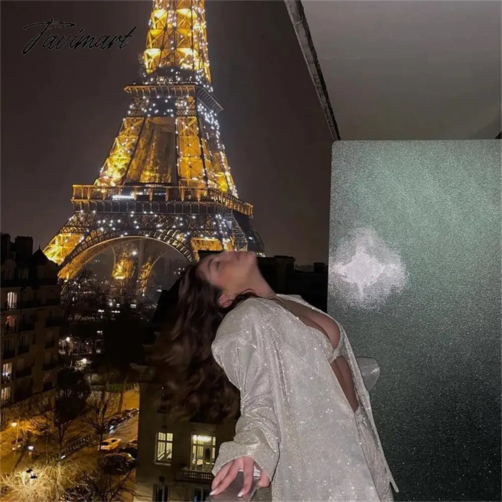 Tavimart Sparkly Blazers For Women Oversized Loose Sliver Black Gliiter Casual Jackets Blazer Set Pink Coat Women Party Outfits