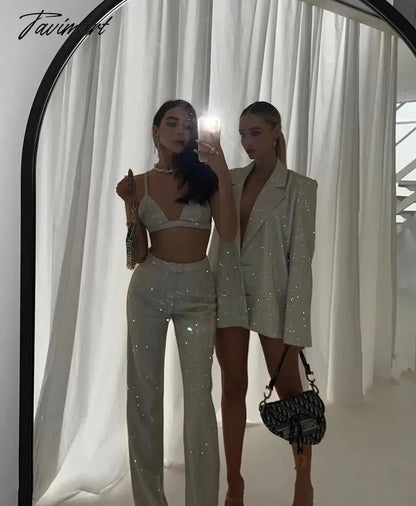 Tavimart Sparkly Blazers For Women Oversized Loose Sliver Black Gliiter Casual Jackets Blazer Set Pink Coat Women Party Outfits