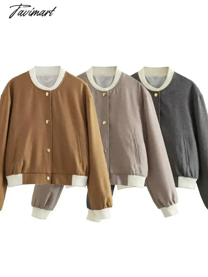 Tavimart Spring Autumn Short Jacket Women Slim Long Sleeve Single Breasted Crop Top Woman Casual Jackets