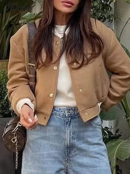 Tavimart Spring Autumn Short Jacket Women Slim Long Sleeve Single Breasted Crop Top Woman Casual Jackets