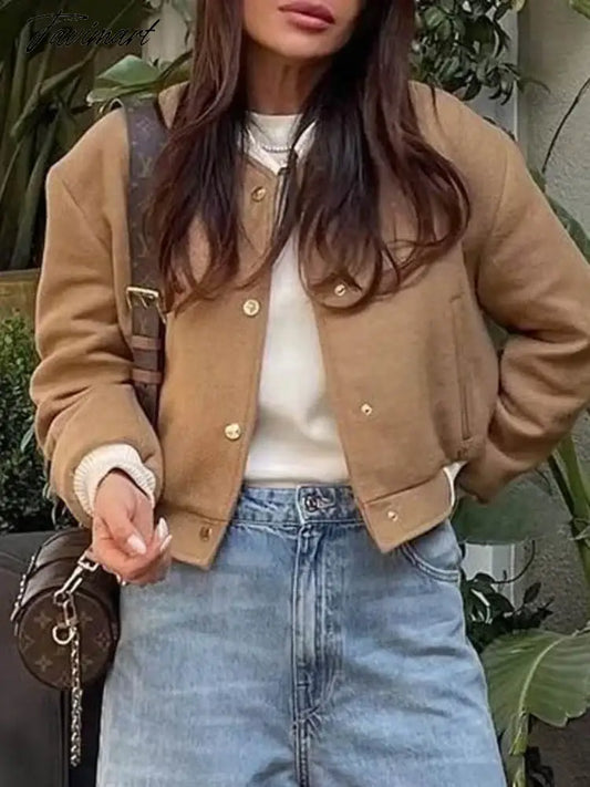 Tavimart Spring Autumn Short Jacket Women Slim Long Sleeve Single Breasted Crop Top Woman Casual Jackets