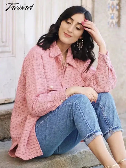 Tavimart Stylish Chic Turn-down Collar Pockets Jacket Women Vintage Small Fragrance Tweed Coat Spring Autumn Casual Outwear For Women