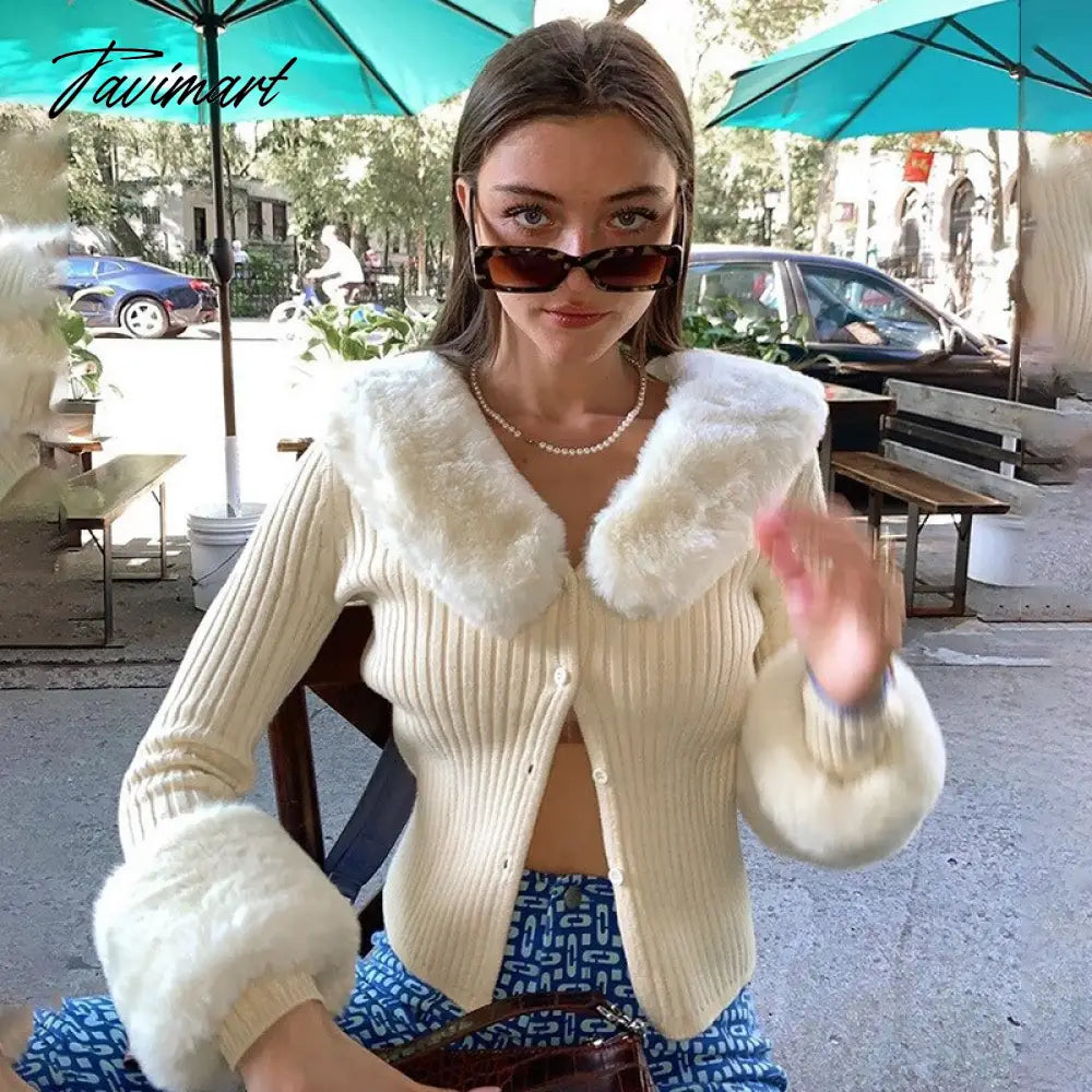 Tavimart Sweater Cardigan Women Autumn Winter Sweater Coat Knitted Cardigan Jacket Casual Beige Long Sleeve Outwear Party