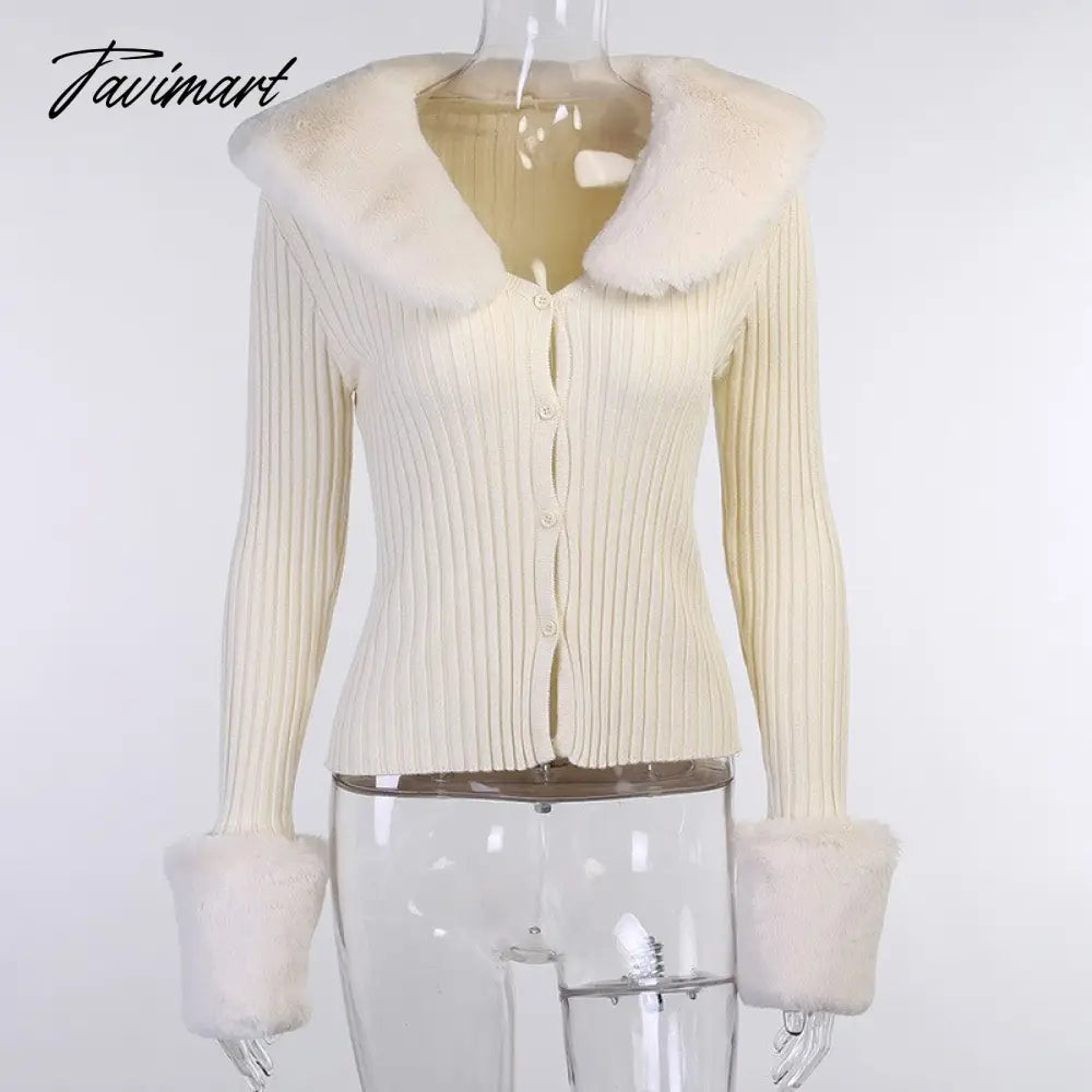 Tavimart Sweater Cardigan Women Autumn Winter Sweater Coat Knitted Cardigan Jacket Casual Beige Long Sleeve Outwear Party