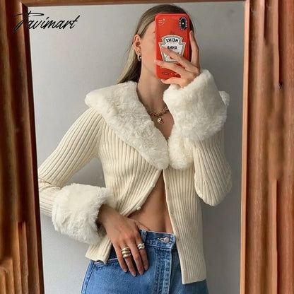 Tavimart Sweater Cardigan Women Autumn Winter Sweater Coat Knitted Cardigan Jacket Casual Beige Long Sleeve Outwear Party
