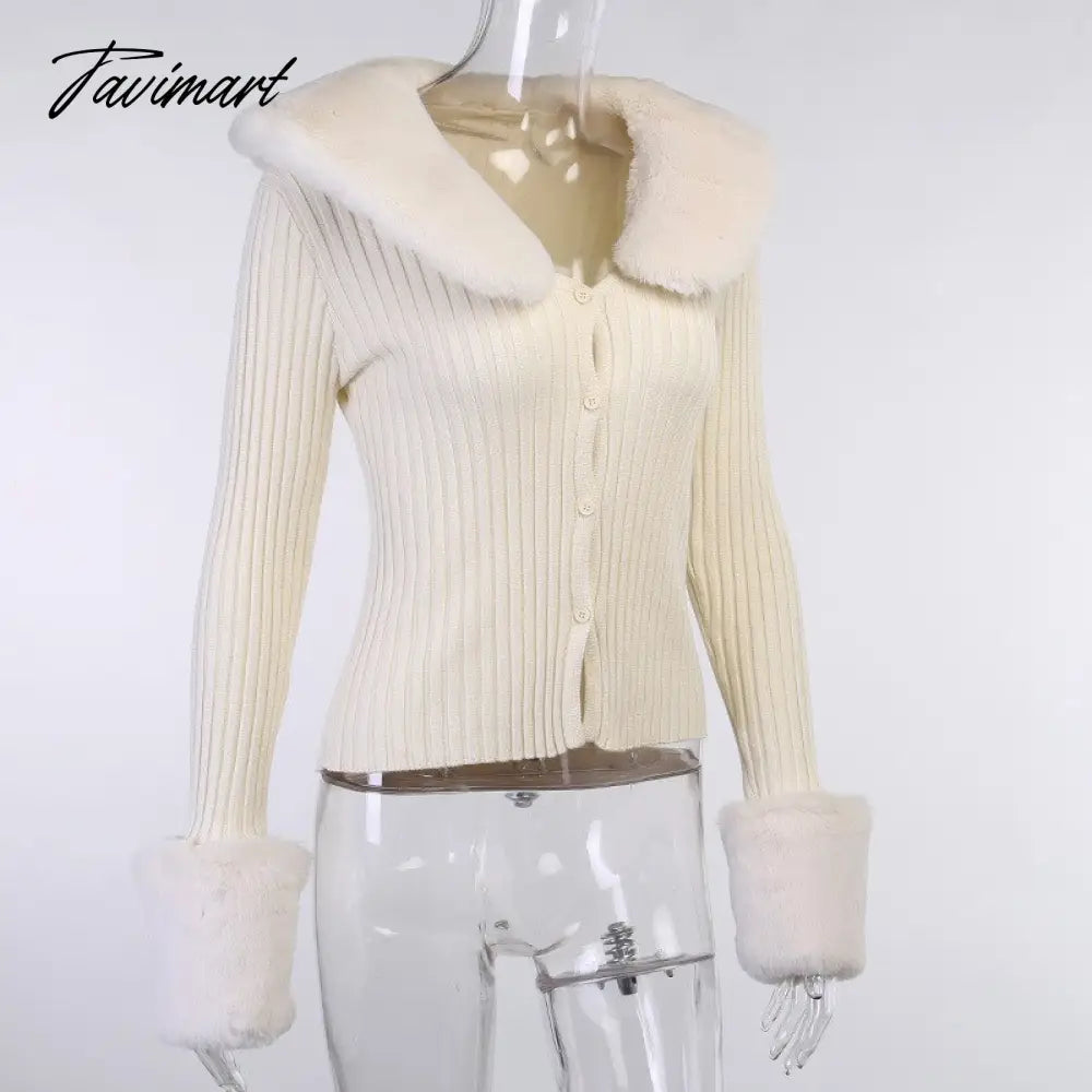 Tavimart Sweater Cardigan Women Autumn Winter Sweater Coat Knitted Cardigan Jacket Casual Beige Long Sleeve Outwear Party