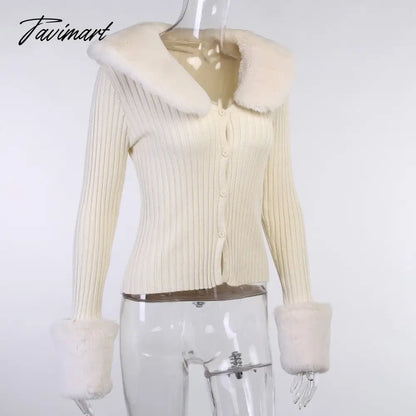 Tavimart Sweater Cardigan Women Autumn Winter Sweater Coat Knitted Cardigan Jacket Casual Beige Long Sleeve Outwear Party