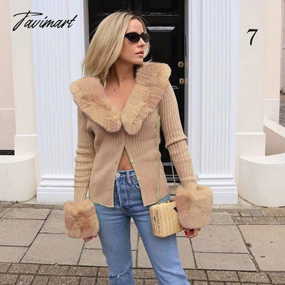 Tavimart Sweater Cardigan Women Autumn Winter Sweater Coat Knitted Cardigan Jacket Casual Beige Long Sleeve Outwear Party