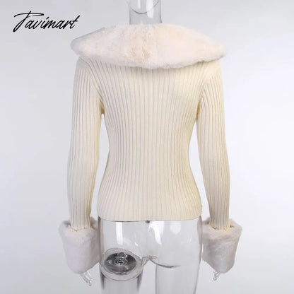 Tavimart Sweater Cardigan Women Autumn Winter Sweater Coat Knitted Cardigan Jacket Casual Beige Long Sleeve Outwear Party